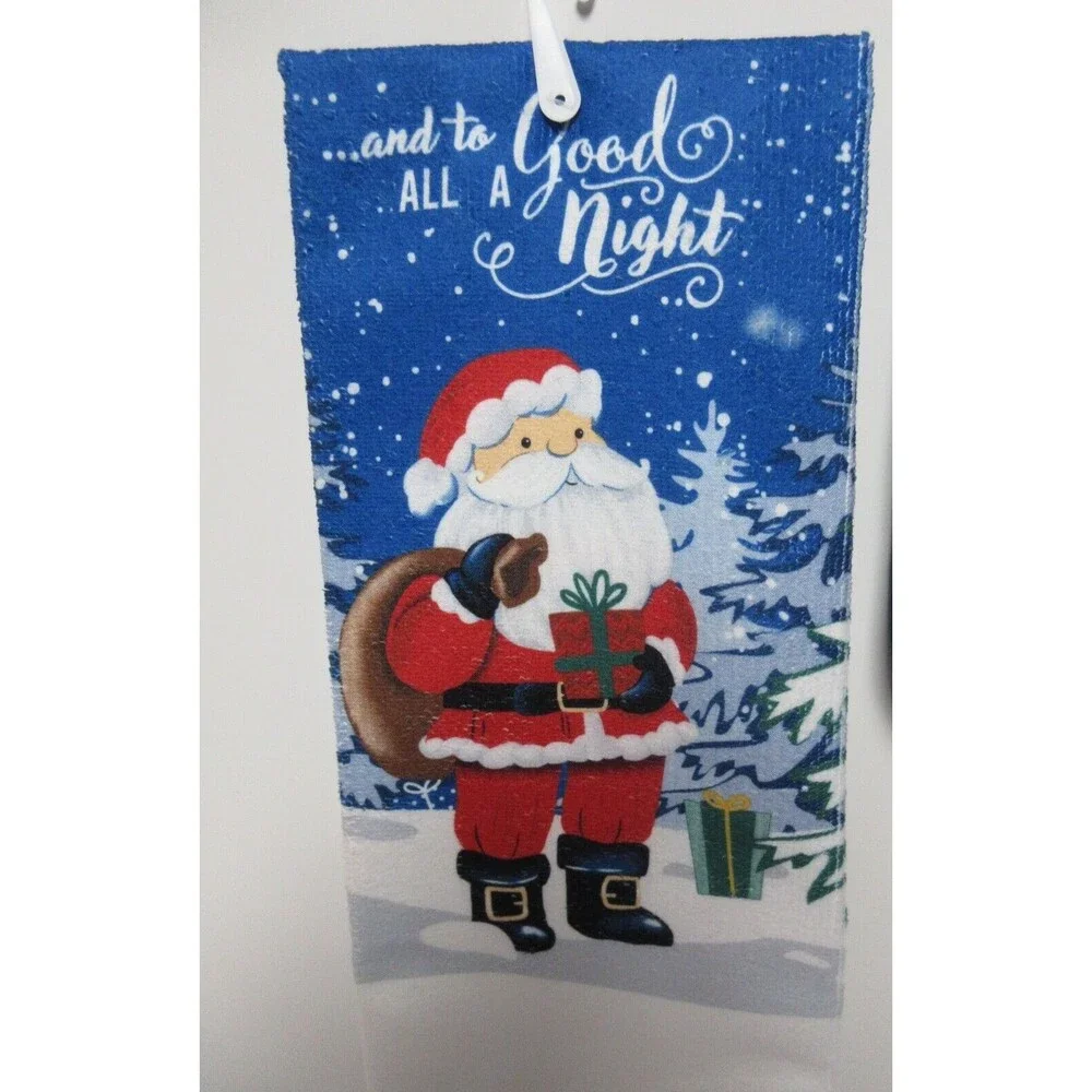 Microfiber Holiday Xmas DishTowel and set of 2 potholder ALL A Good Night Santa